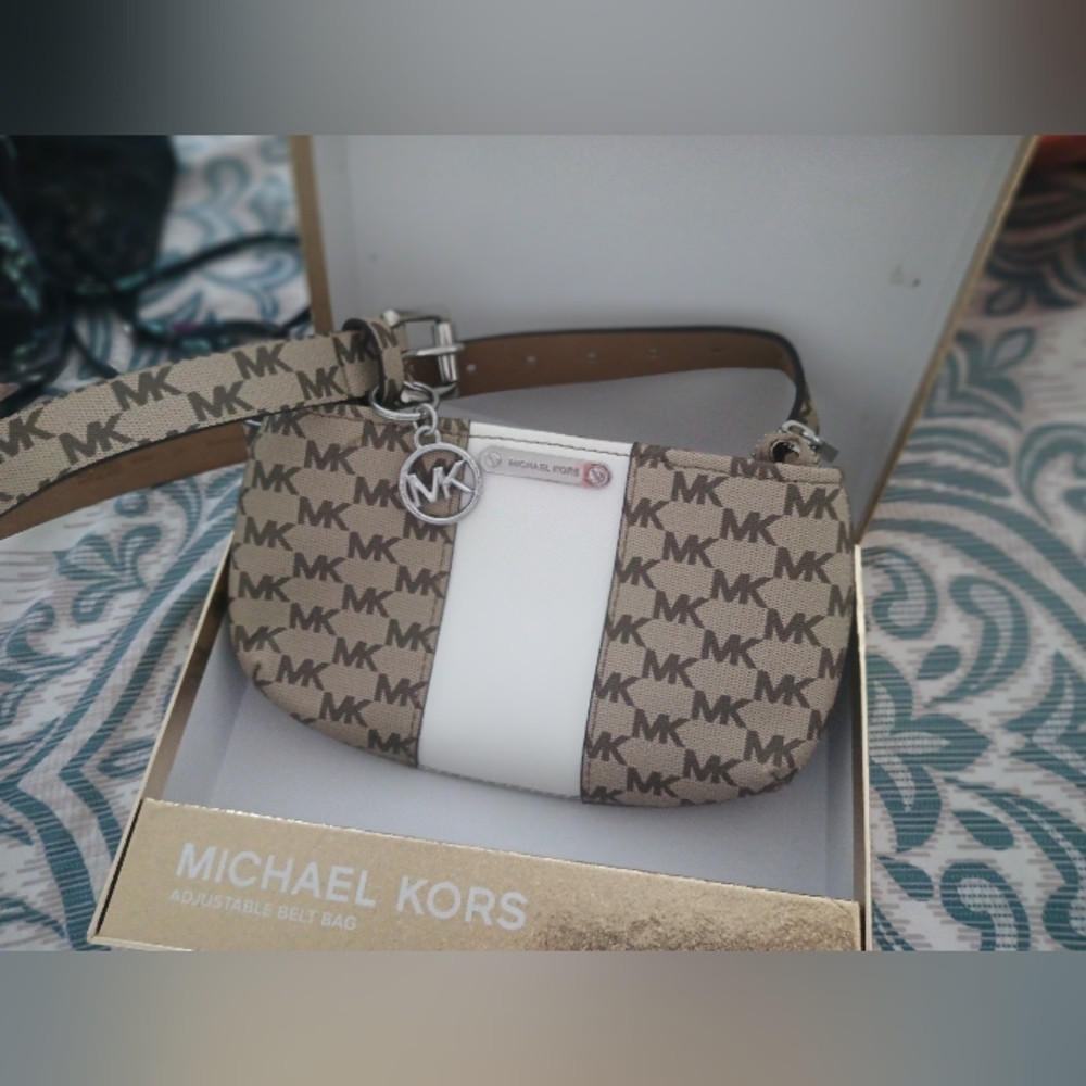Michael Kors Brown and White Crossbody Bag